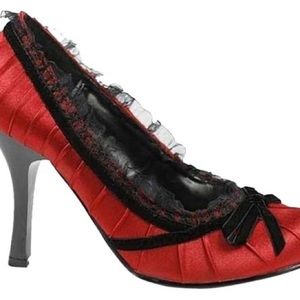 Wild Diva Red Satin Black Lace Heel Retro Pin-Up Pumps (size 8)